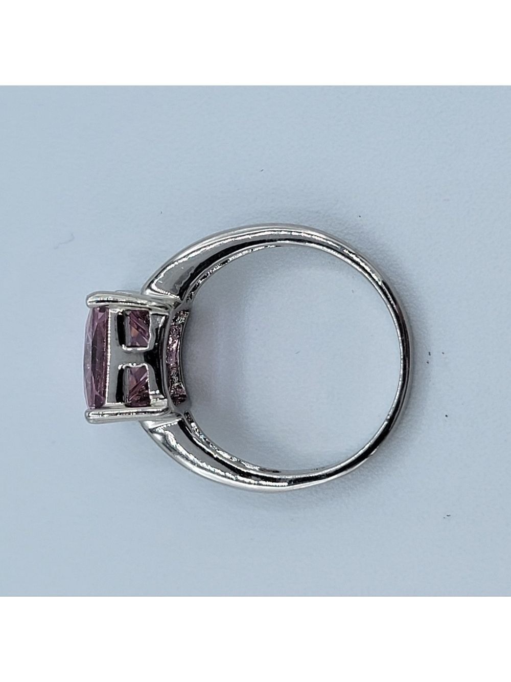 Pink Crystal Ring In Silvertone Setting #1675 - Picture 6 of 9